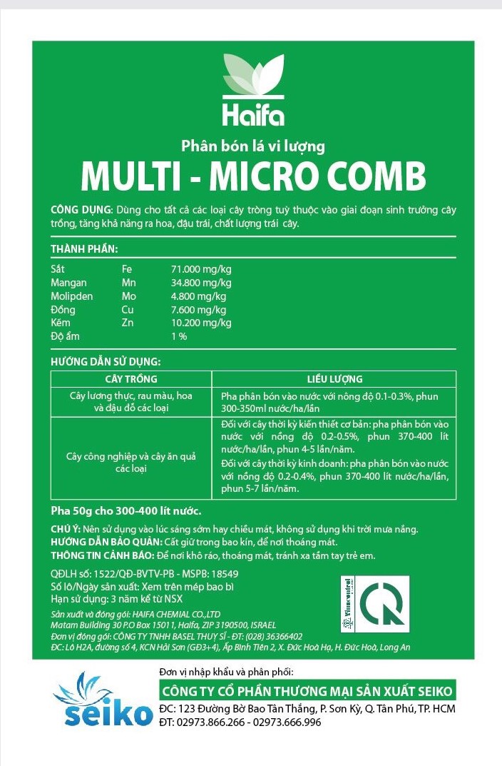 Phân bón lá vi lượng MULTI-MICRO COMB- Haifa Isarel chính hãng 50gr