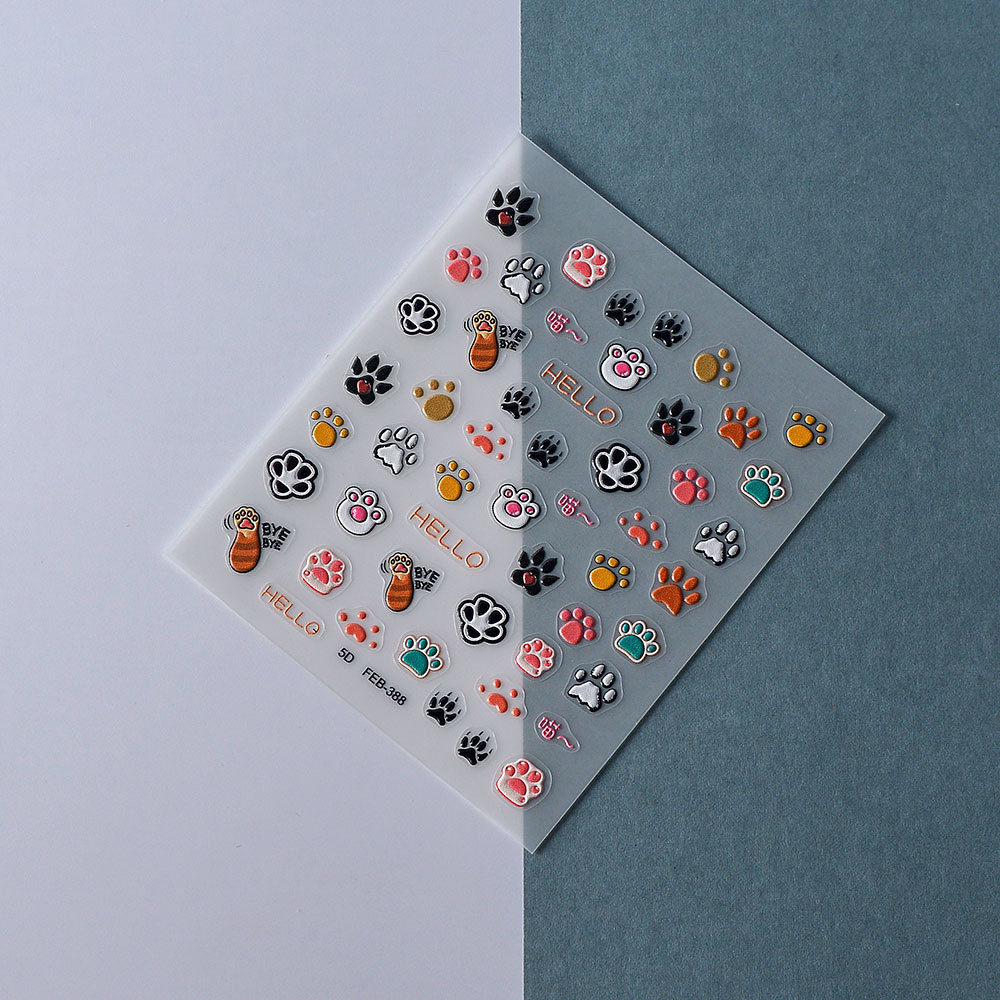 Sticker Lụa Nổi 5D | Chân Chó Mèo Hoạt Hình | Hình Dán Móng Tay