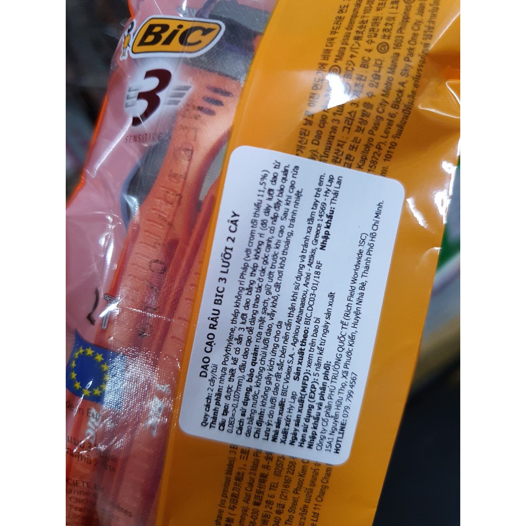 DAO CẠO RÂU BIC - 3 LƯỠI - 2 CÂY/TÚI