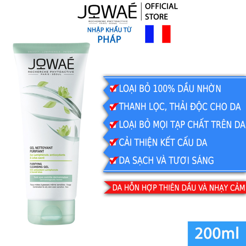 Gel rửa mặt sạch sâu JOWAE mỹ phẩm thiên nhiên nhập khẩu chính hãng từ Pháp PURIFYING CLEANSING GEL 200ml giá rẻ