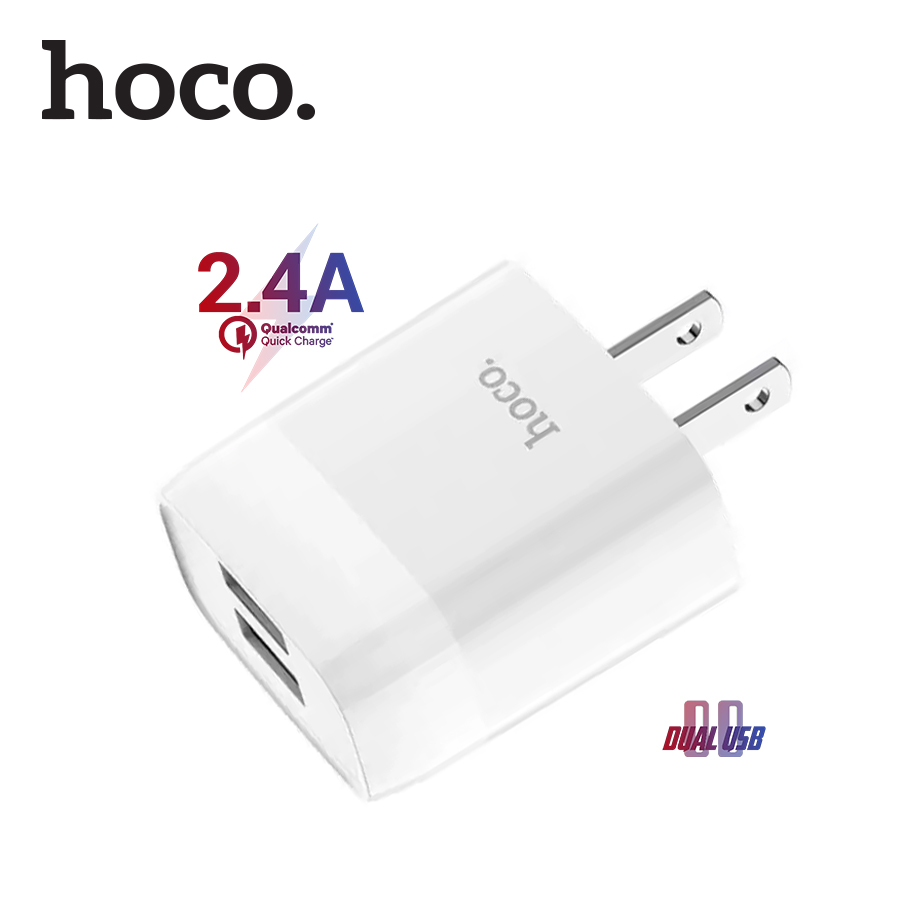 Củ sạc HOCO C73/C73A sạc nhanh 2 cổng USB 5V-2.4A tương thích iPhone/Samsung/Huawei/Xiaomi/Oppo sạc cùng lúc 2 thiết bị