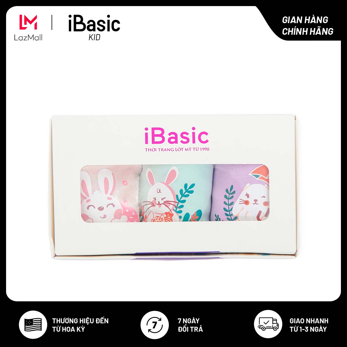 Hộp 3 quần lót bé gái cotton dạng đùi iBasic PANG009