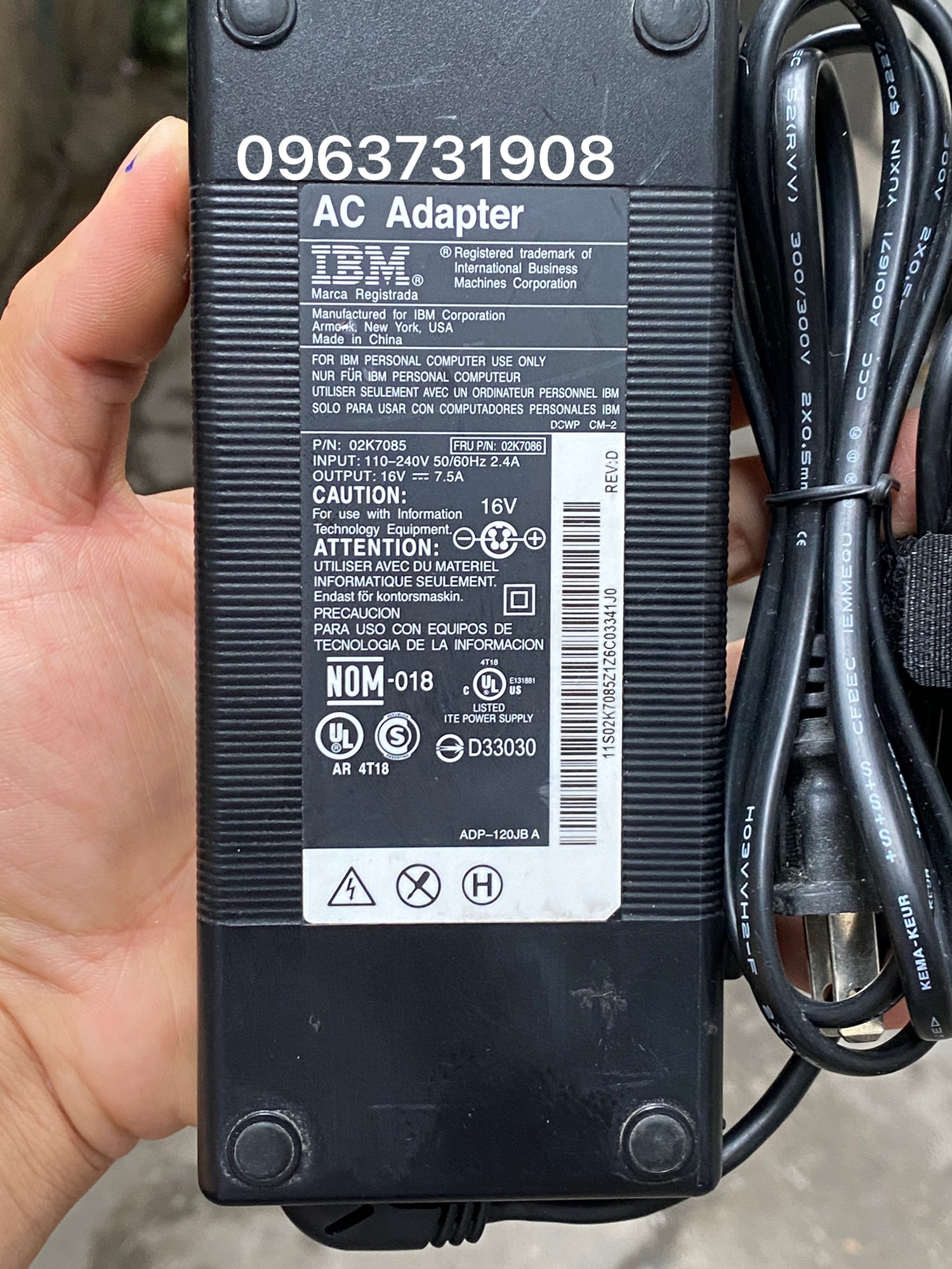 Adapter nguồn IBM 16V-7.5A 02K7085