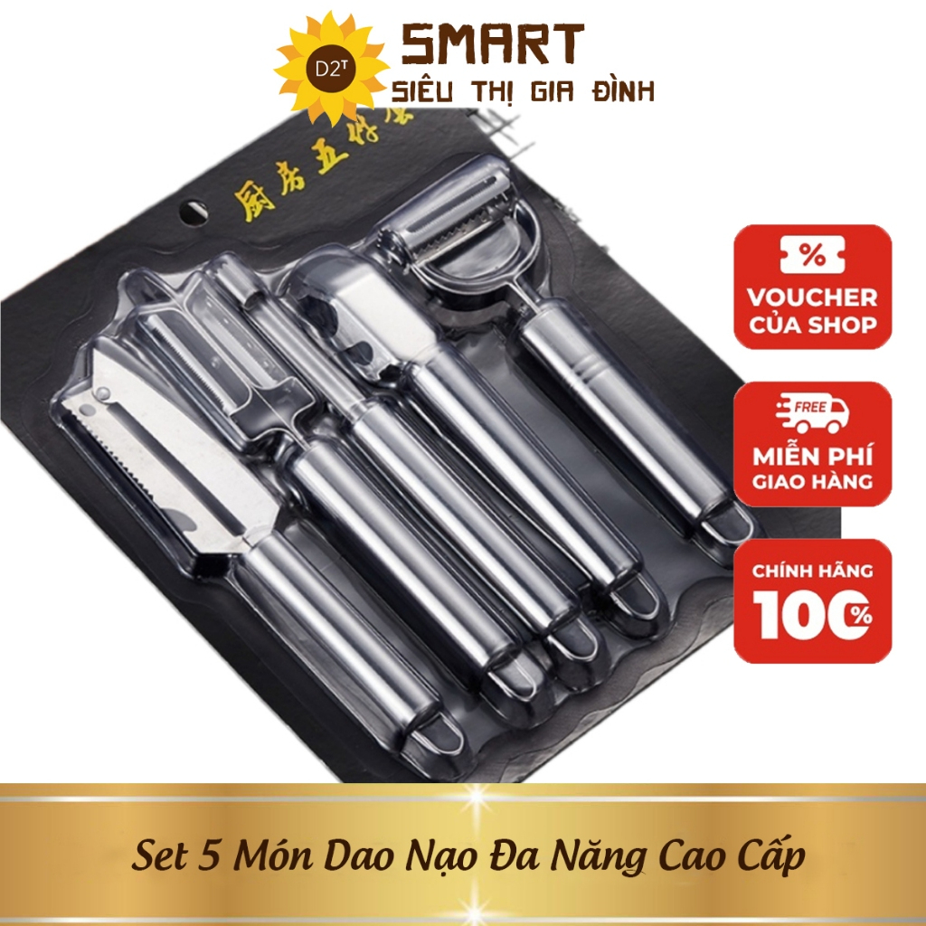 Set 5 món dao nạo đa năng cao cấp, dụng cụ nạo gọt củ quả chất liệu inox 304