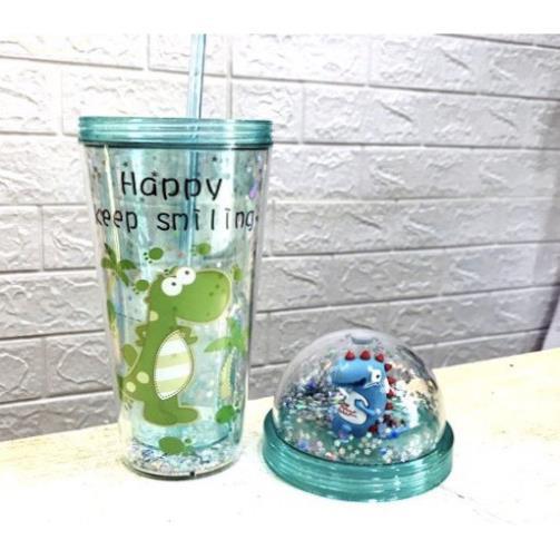 【HOT SALE】 Bình nước Giữ nhiệt hình khủng long cute ( kèm ống hút )