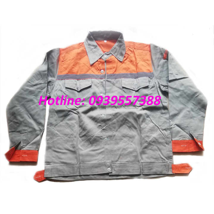 BỘ QUẦN ÁO BẢO HỘ LAO ĐỘNG , ĐỒNG PHỤC , TRANG PHỤ BẢO HỘ MÀU GHI PHỐI CAM