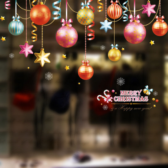 Decal trang trí Noel - Rèm trái châu sắc màu sặc sỡ