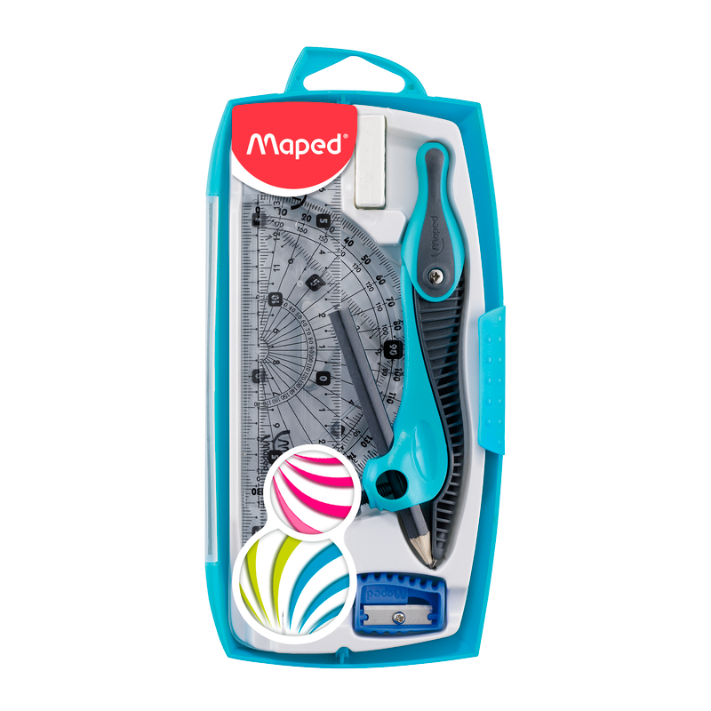 MAPED - Hộp Compa Kid'Z chì gỗ - set 8 (Compa, chuốt chì, gôm, chì, bộ 4 thước)