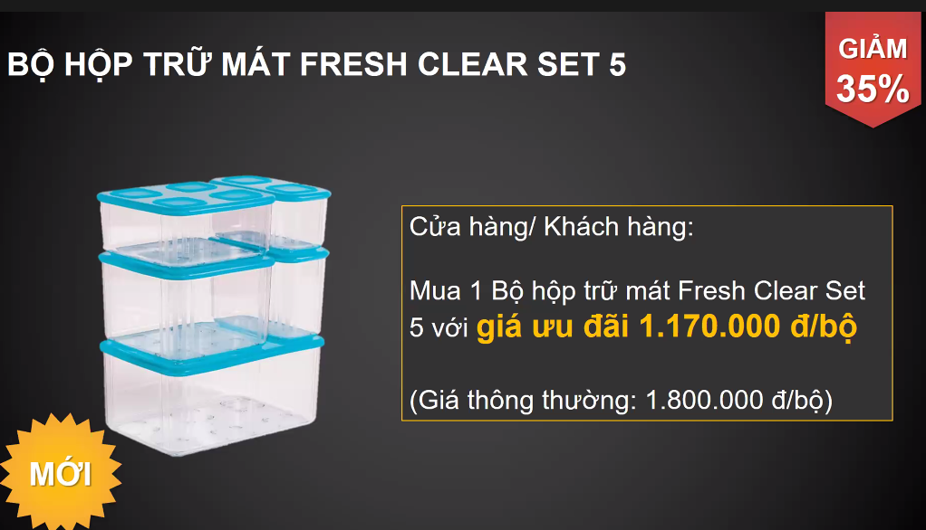 Bộ Hộp Trữ mát Fresh Clear set 5 Tupperware
