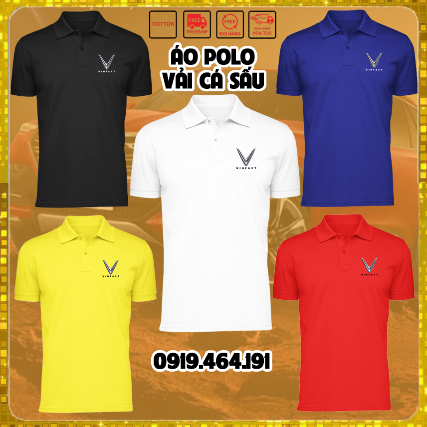 Áo thun polo cá sấu in logo xe hơi VinFast unisex giữ form chất vải cotton cao cấp không xù áo thun cổ bẻ phong cách trẻ trung lịch sự sang trọng Áo thun cá sấu in logo xe hơi VinFast cao cấp cho nam và nữ