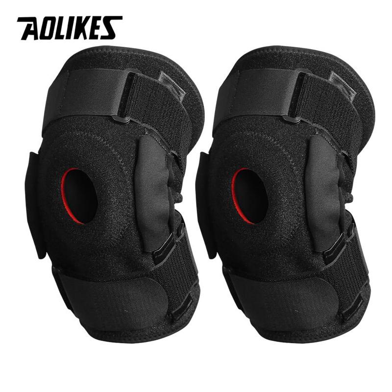 AOLIKES 1Pair Hiking Cycling Knee Support Protector With Removeble Aluminum Plate 4 Straps For Mountaineering Knee Joint Restore