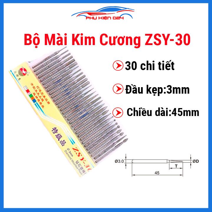 Bộ mài kim cương 30 chi tiết ,mũi khắc kim cương ,mũi mài kim cương siêu chắc siêu cứng cao cấp ZSY-30 ứng dụng rộng rãi