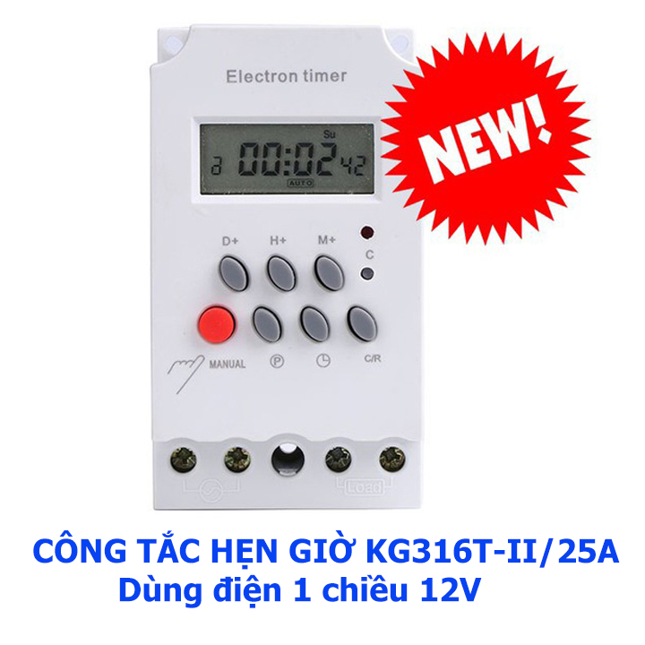 Timer hẹn giờ 12V KG316T-II/25A - công tắc hẹn giờ bật tắt điện tự động dùng điện 1 chiều 12V