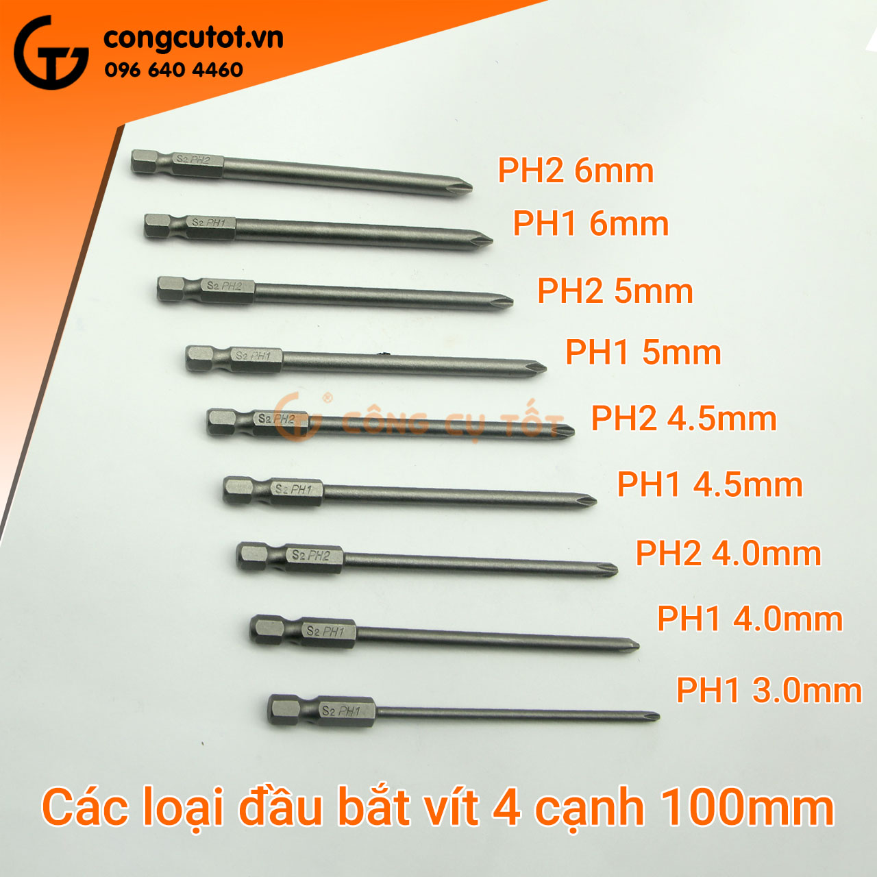 Đầu bắt vít 4 cạnh PH2 chuôi lục dài 100mm, 120mm