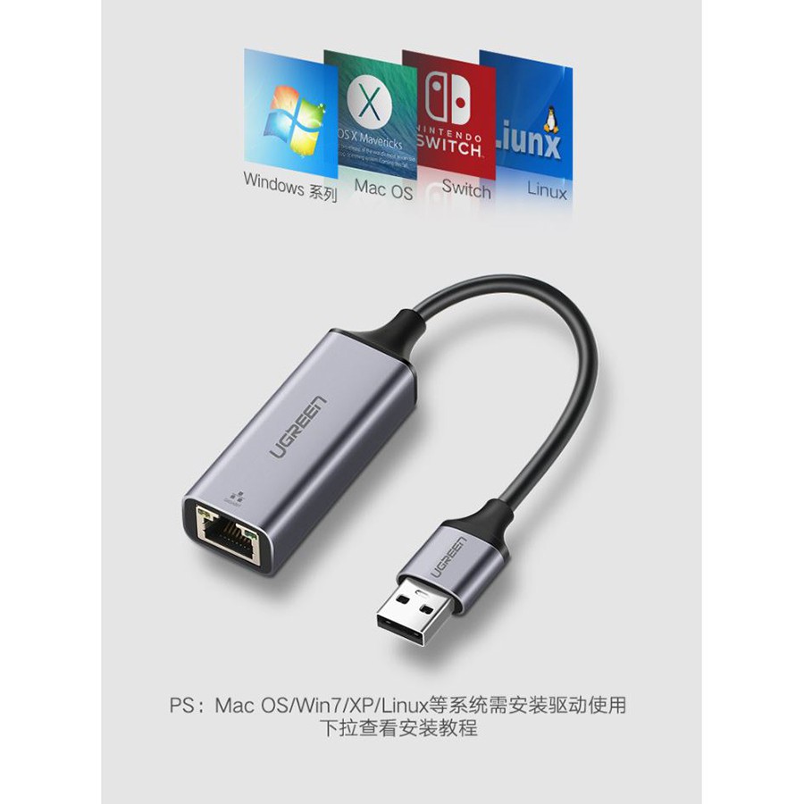 Cáp chuyển USB 3.0 sang Lan RJ45 Ugreen 50922 tốc độ Gigabit  - HapuStore