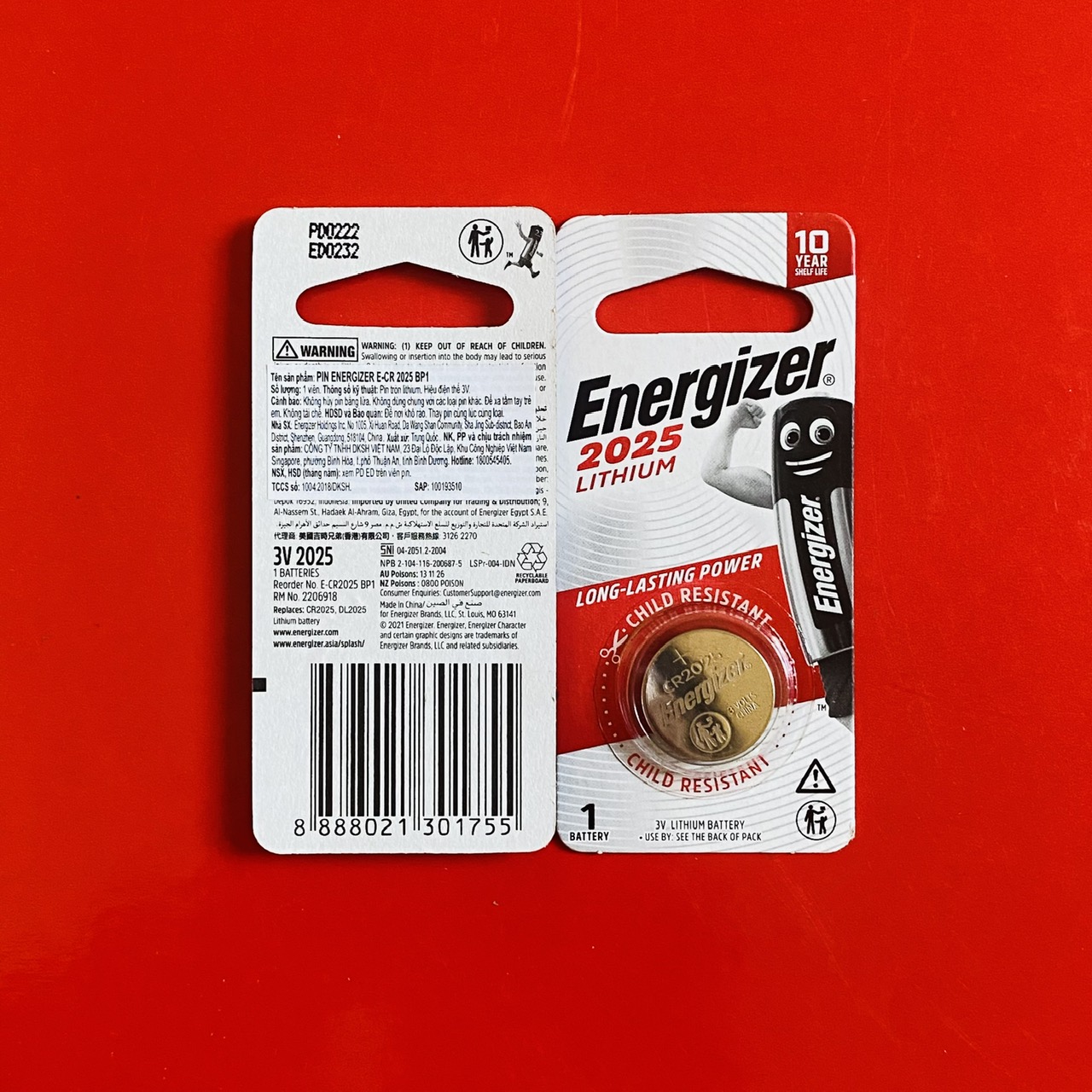 Pin 3V Lithium CR2025 Energizer vỉ 1 viên