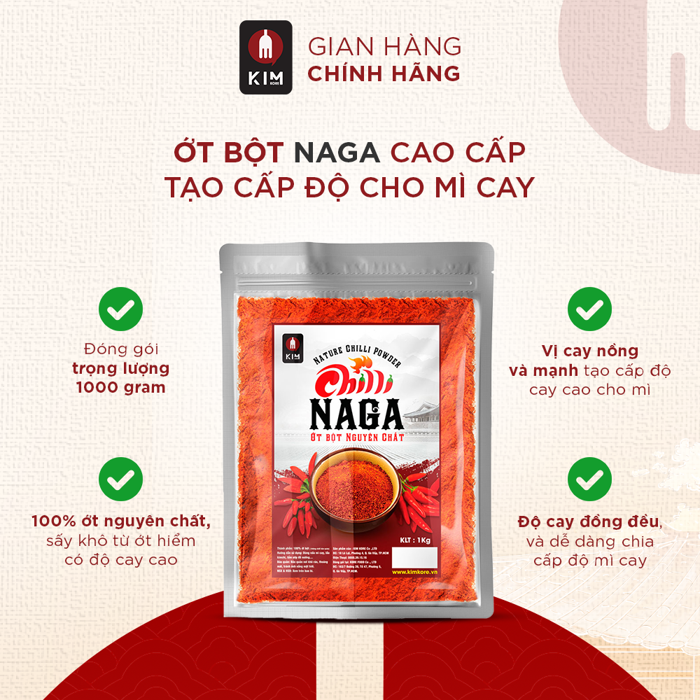Ớt Bột Naga Tạo Cấp Độ Cho Mì Cay (Gói 1Kg)