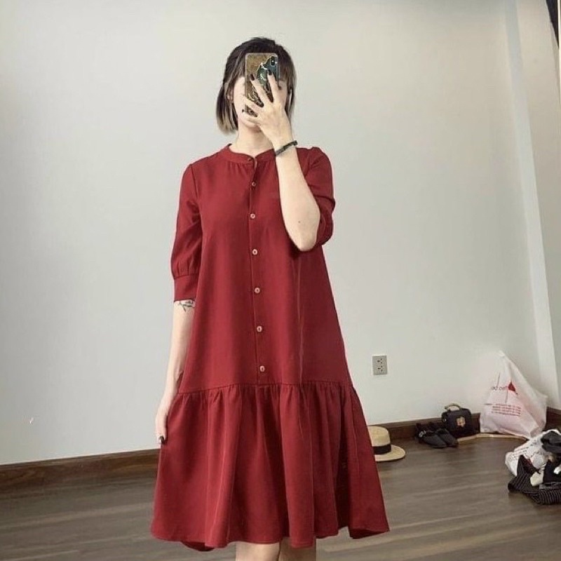 Đầm đỏ đuôi cá cổ trụ ms57