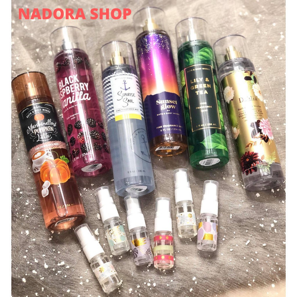 HCMLink 1 3-TRIAL SIZE-ĐỦ MÙI Xịt Thơm Toàn Thân Bath And Body Works Body