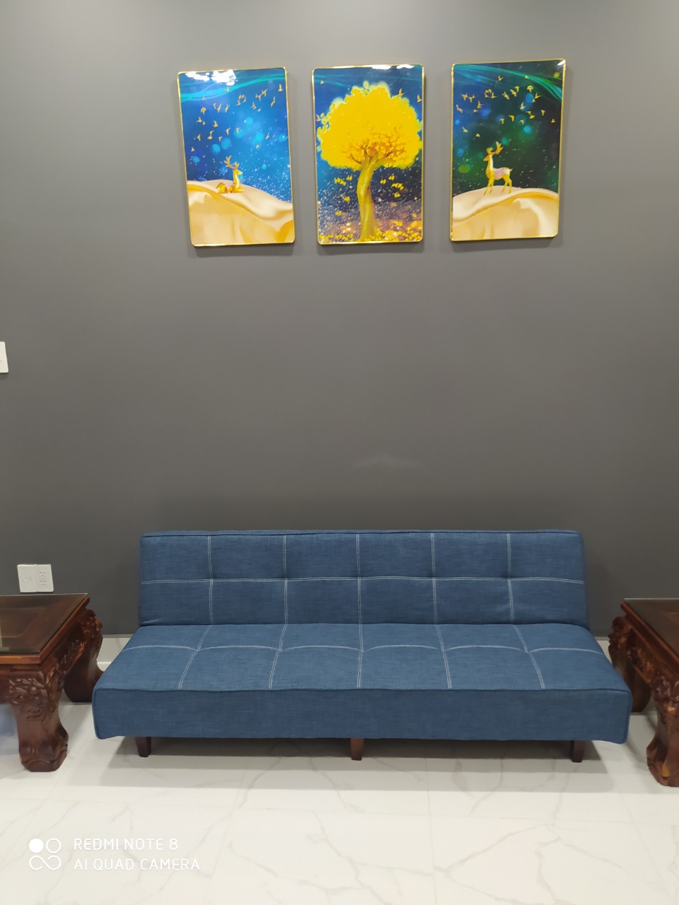 Sofa bed . Sofa giường . Sofa phòng khách (2 chức năng: sofa + giường kích thước 170 x86 cm). Màu xanh tím than nhạt