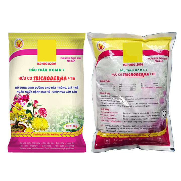Gói 1kg Phân hữu cơ đầu trâu HCMK7 Bokashi Trichoderma +TE