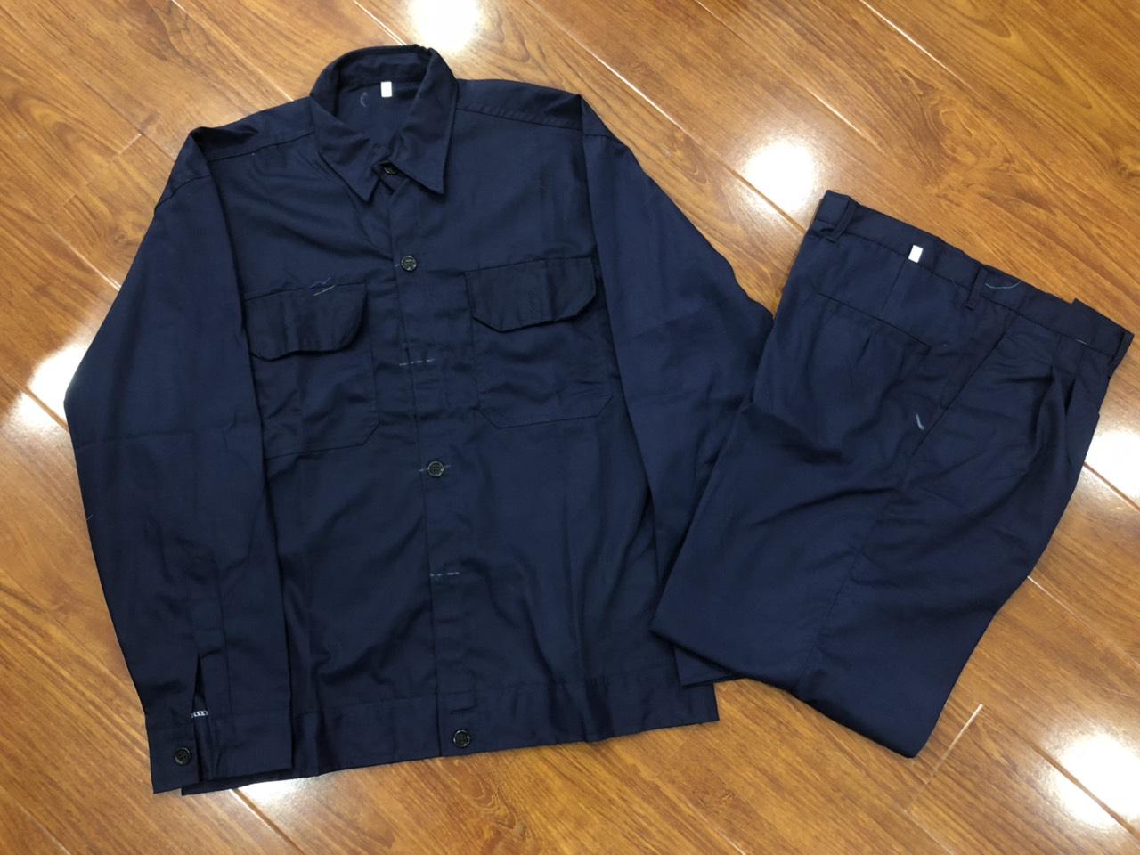 Bộ quần áo công nhân màu xanh tím than vải si