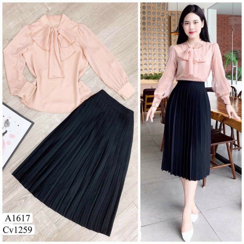 CHÂN VÁY XẾP LY DÁNG DÀI QUA GỐI TIỂU THƯ CHẤT ĐẸP