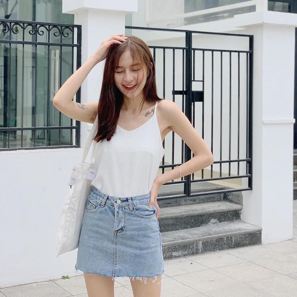 Áo 2 Dây nữ Lụa Hàn cao cấp MADELA, Áo hai dây lụa Vintage