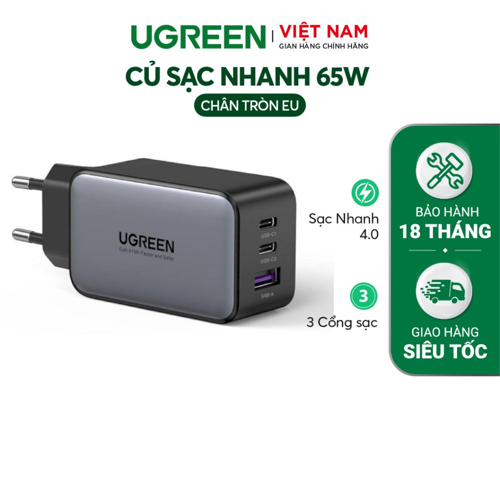 Củ sạc máy tính/ điện thoại sạc nhanh CD244 Adapter Business Charger Nexode / Cốc sạc nhanh RoboGaN Mini CD361 65W UGREEN| Công nghệ GaN II| 3 cổng Sạc Nhanh PD USB| QC 4.0 3.0| Cho iPhone 14 13 12 Pro Max Lapto