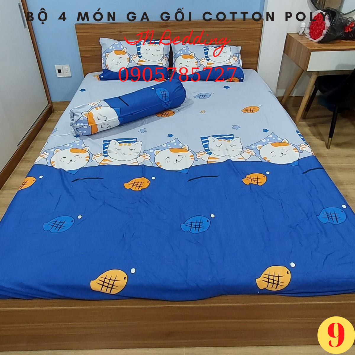 [Siêu rẻ] Bộ  Ga Gối Coton Poly 4 món( ga, 2 vỏ gối nằm, 1 vỏ gối ôm)