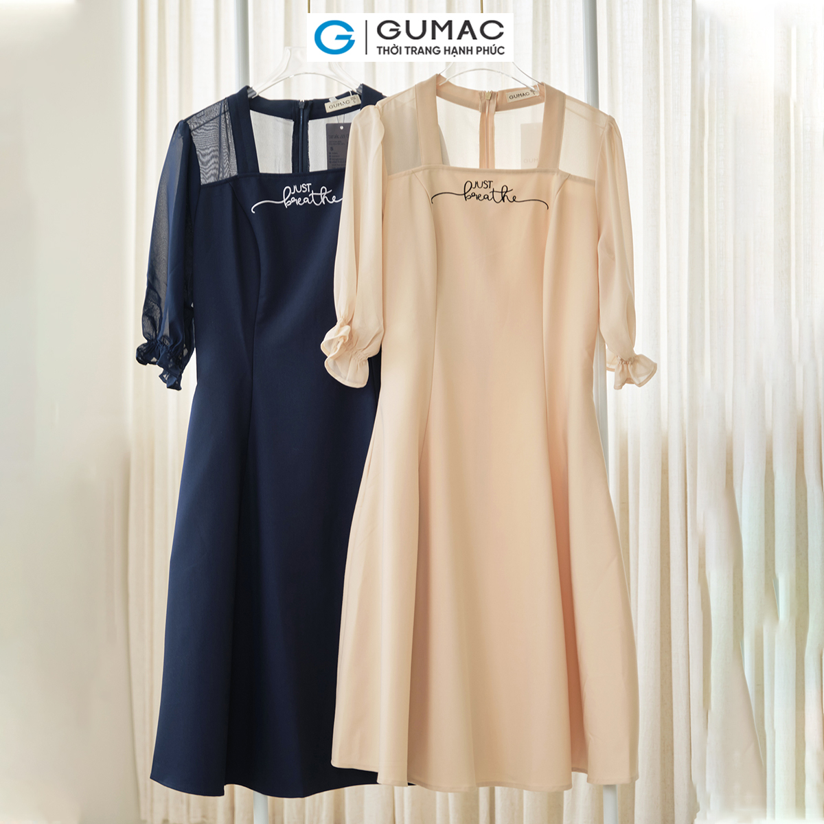 [15 - 17.6 |Voucher 8-15%] Đầm nữ GUMAC, Đầm nữ thêu just breathe LDE0405