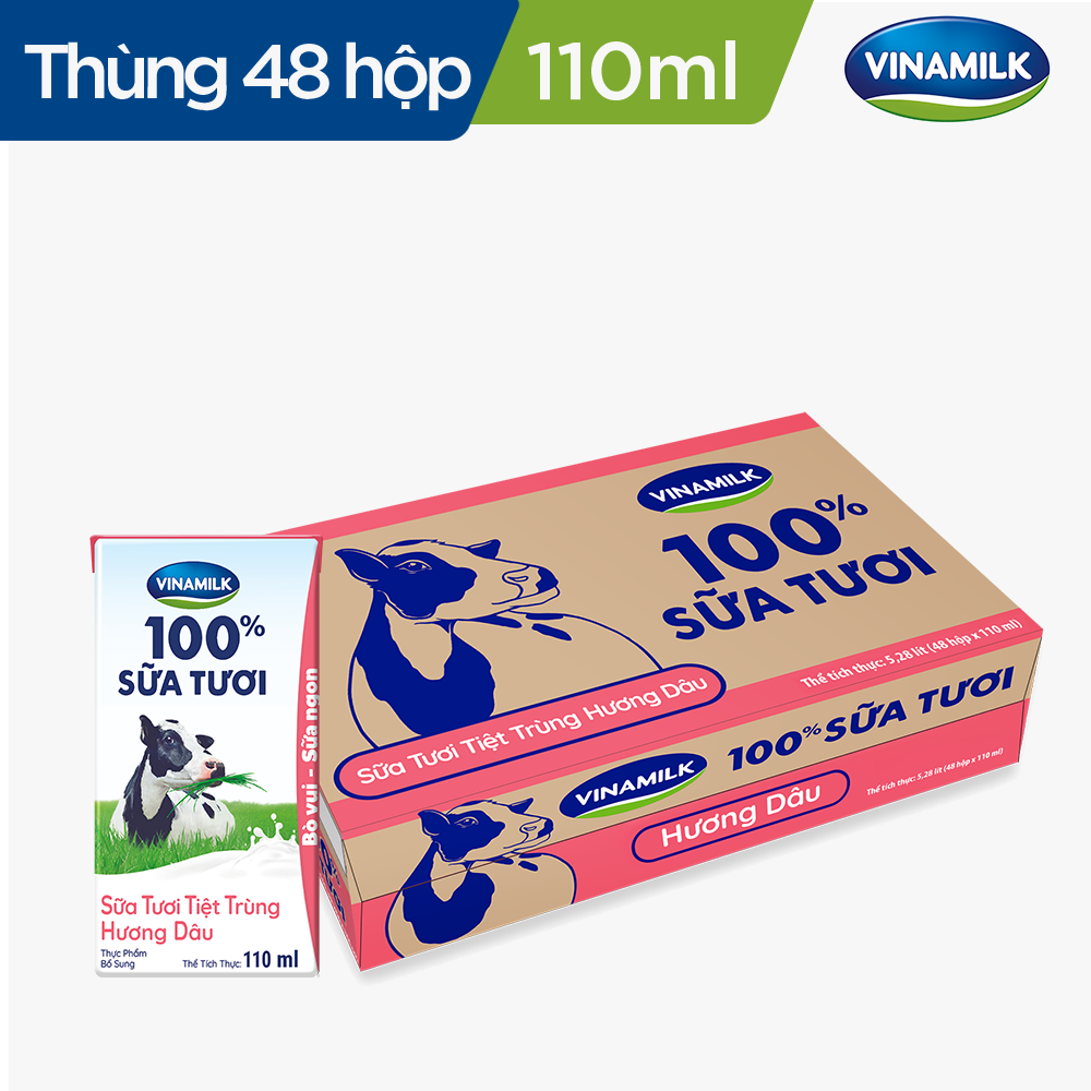 Combo 6 lốc sữa tươi tiệt trùng vinamilk hương dâu - lốc 4 hộp x 110ml