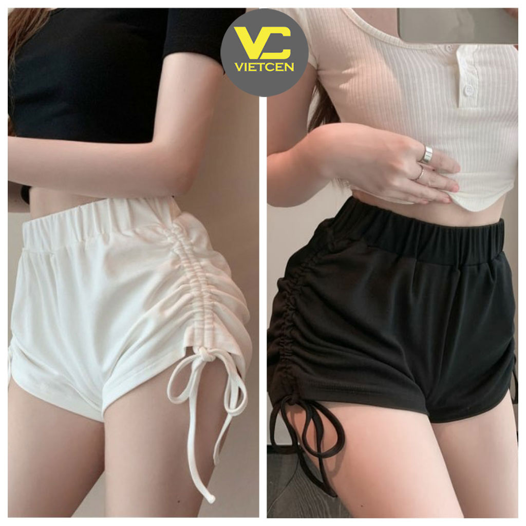 Quần đùi nữ mặc nhà RÚT DÂY quần short ngắn cạp chun chất thun lạnh co dãn Ulzzang