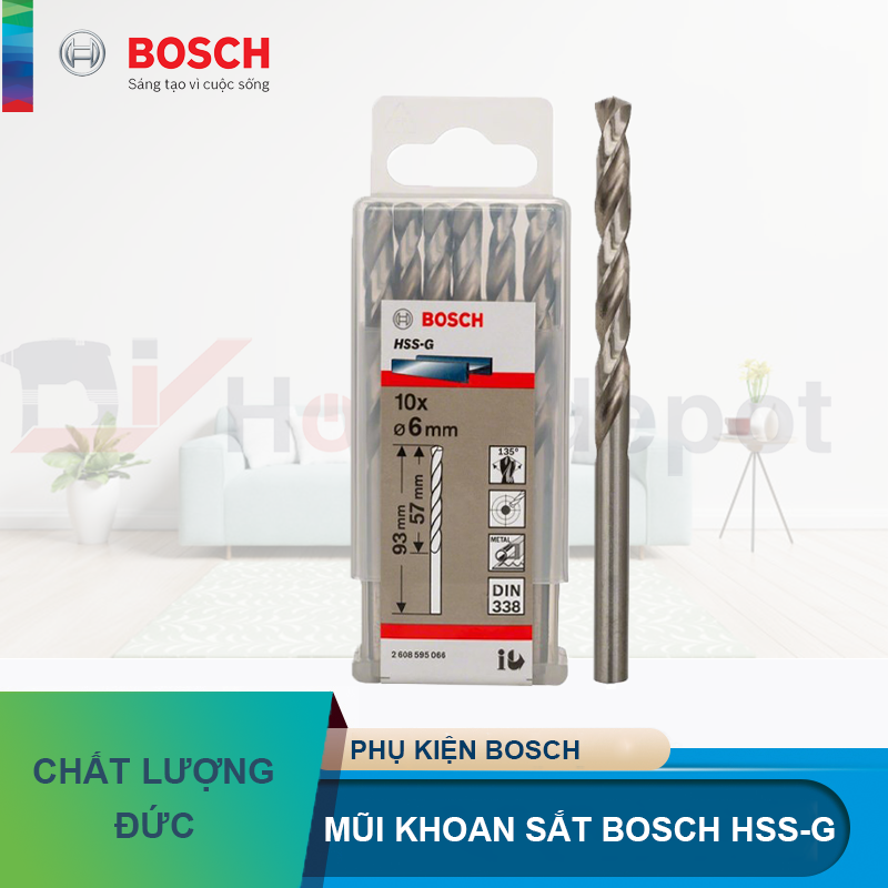 Mũi khoan sắt Bosch HSS-G 6mm (10 mũi)