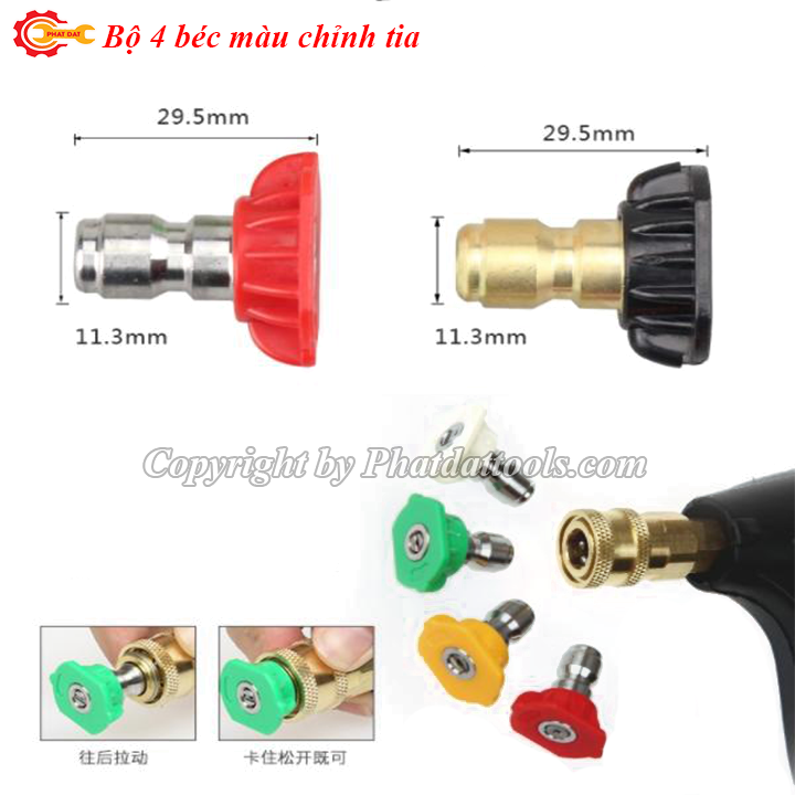 Đầu béc xịt rửa xe chỉnh tia 0-15-25-40 độ chất liệu thép không gỉ
