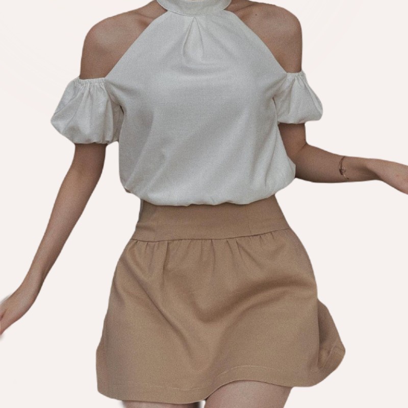 Set áo hở vai cổ yếm tay bồng Linly Store