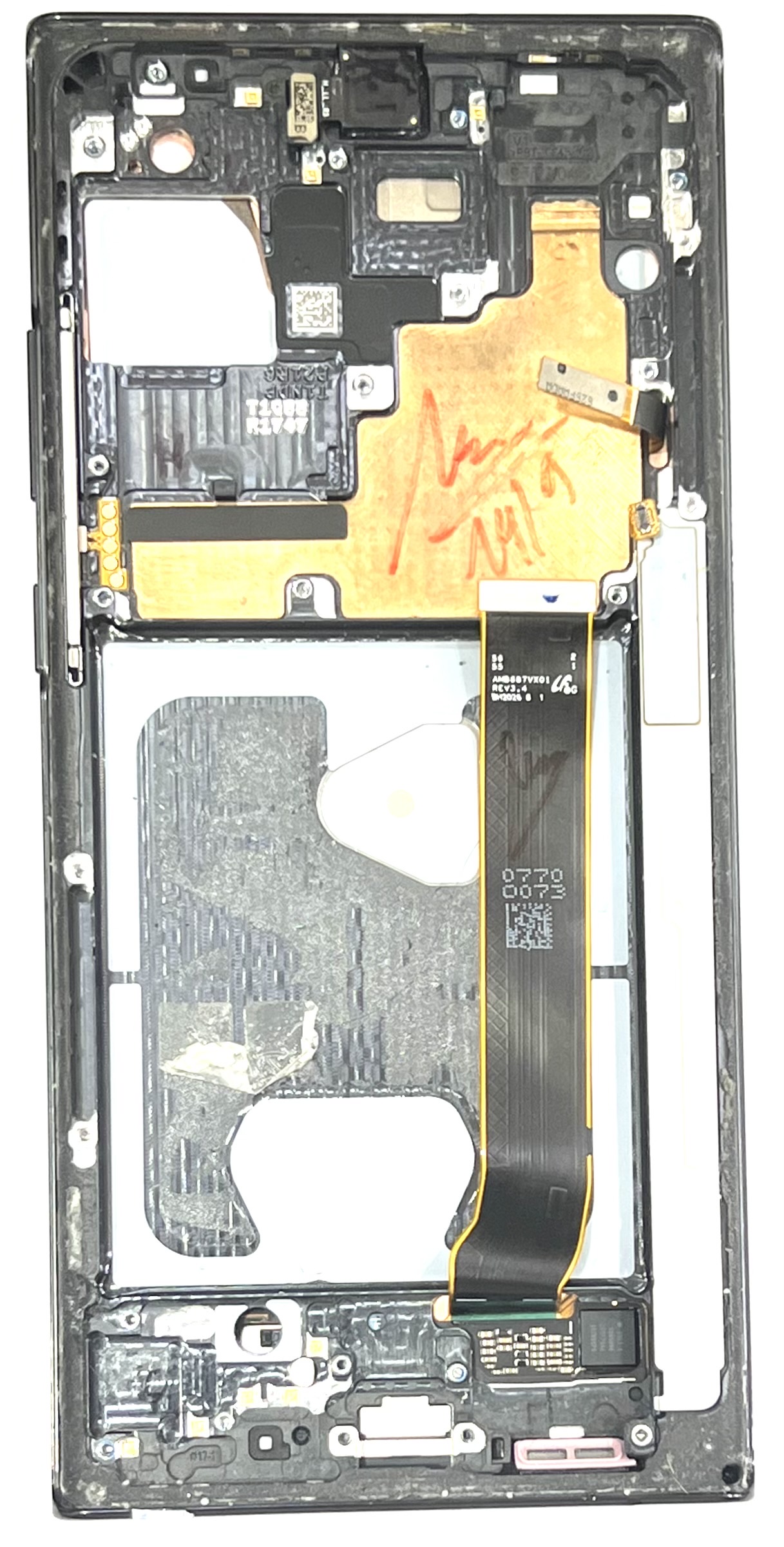 Samsung Note 20 Ultra (OLED) gold frame, black, white display