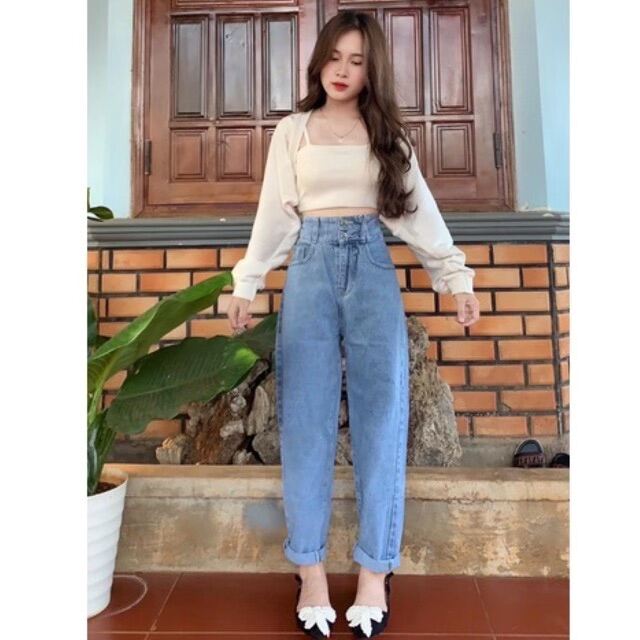 Set baggy jeans lưng cao 2 nút + set 2 món áo khoác cánh dơi