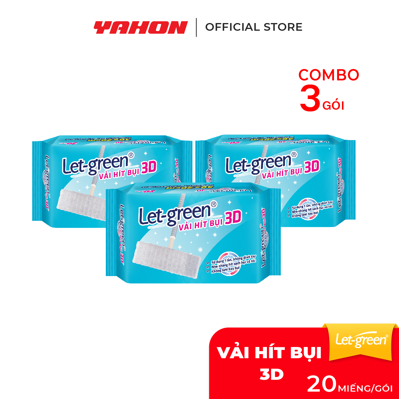 Khăn Vải Hít Bụi 3D LET-GREEN | Hít Sạch Bụi Mịn, Tóc, Lông Thú Cưng | 20 Miếng/Bao