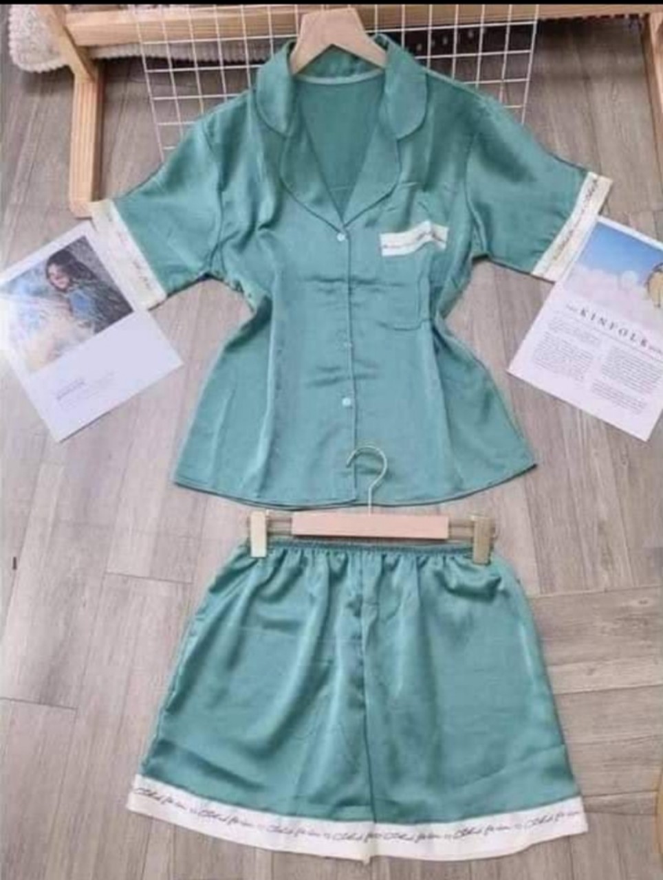 Bộ pijama áo cộc quần cộc cho nữ. Đồ mặc nhà, mặc ngủ chất phi màu trơn viền đẹp