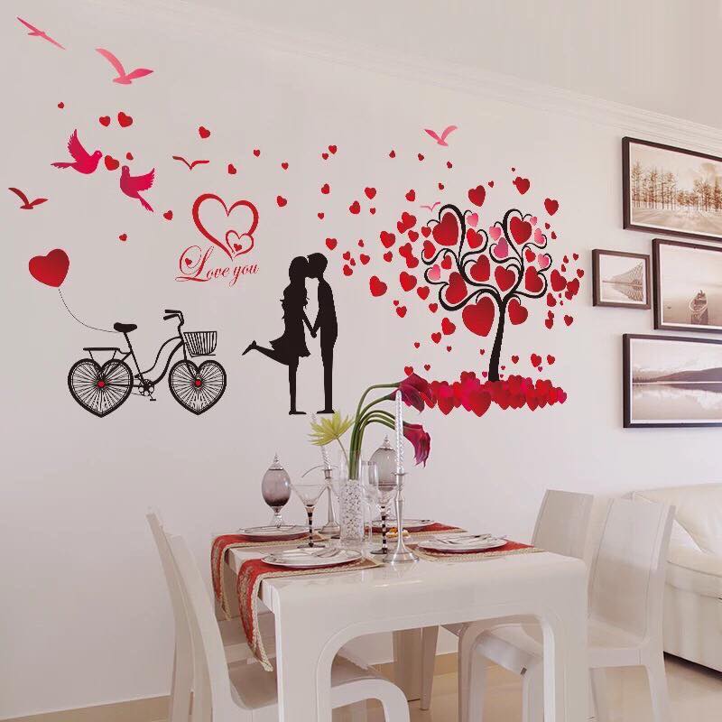 DECAL DÁN TƯỜNG XE ĐẠP CÂY TRÁI TIM