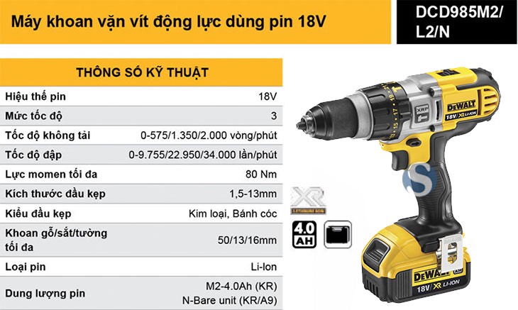 Máy khoan động lực pin Dewalt DCD985M2-KR