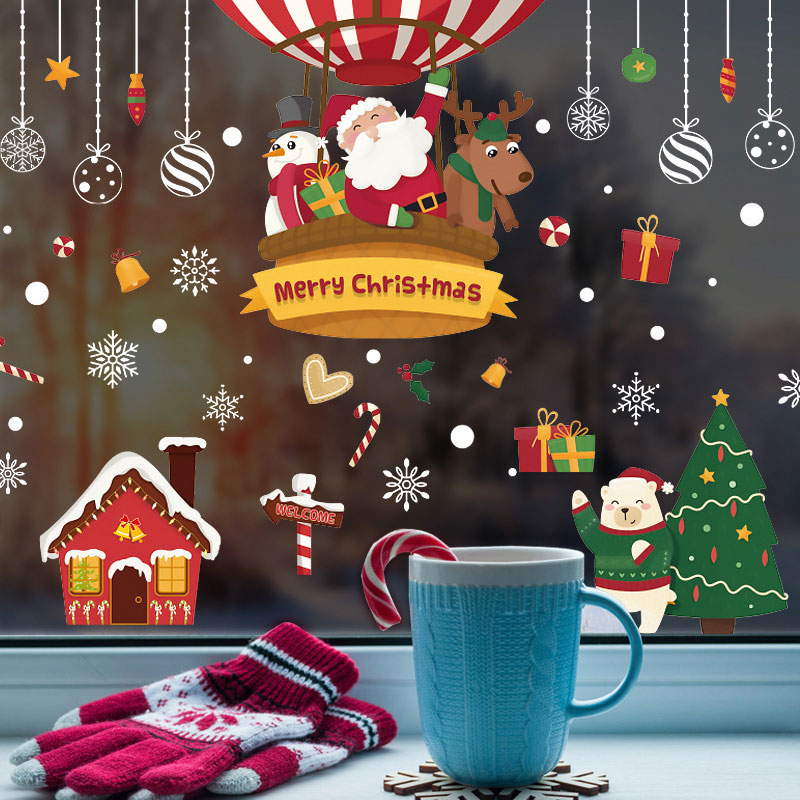 Decal dán tường Noel Giáng Sinh Ông Già Tuyết Cây Thông HM92035DS trang trí tường, Sticker, Miếng dán tường, hình dán