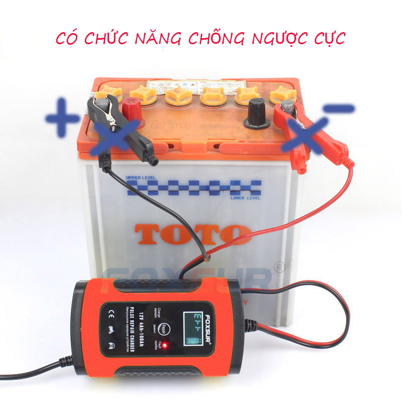 Sạc bình ắc quy 12v FOXSUR từ 4Ah-100Ah có chức năng phục hồi acquy bằng khử sunfat thông minh tự ngắt khi đầy chống ngược cực Sạc acquy xe máy acquy ô tô máy nạp bình ắc quy sạc bình ắc quy 12v (FOXSUR LOẠI 1)