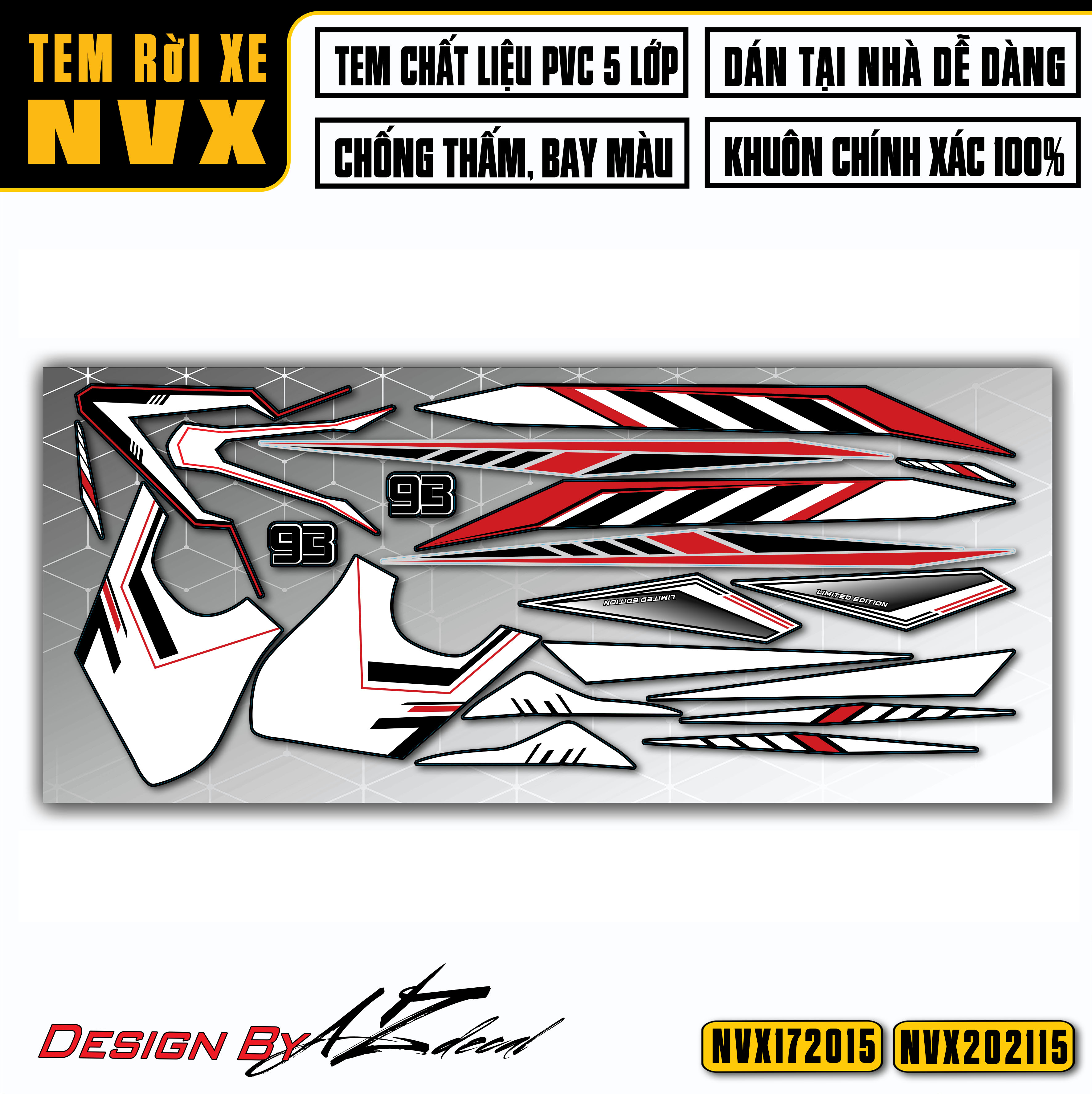 Tem Chế Dán Xe NVX 2017-2021 Thiết Kế Mới Nhất | NVX15 | Decal Rời Dán Cho Mọi Xe NVX 125,155 Chống Nước, Bền Màu - Azdecal