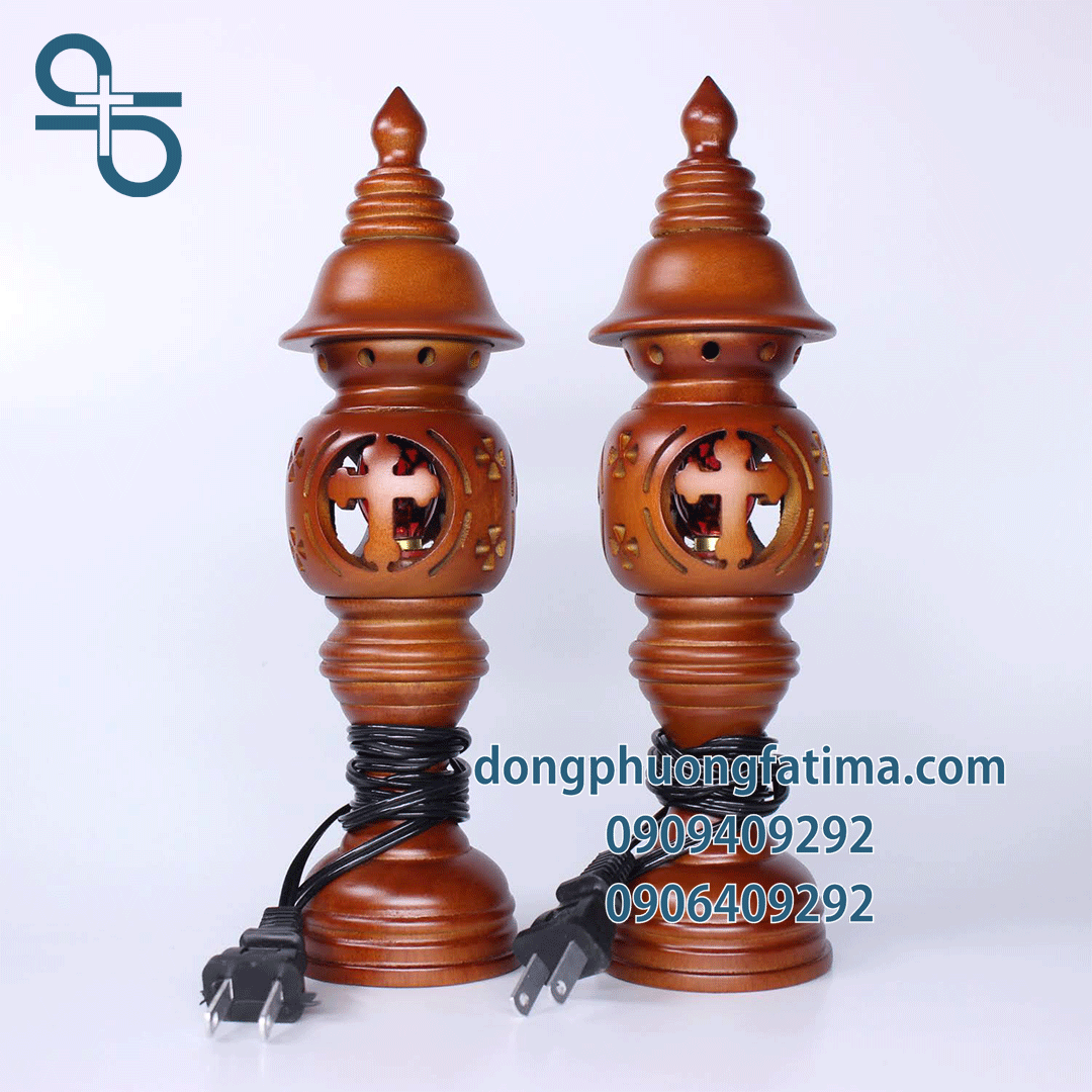Đèn Bàn Thờ2 Cây Đèn Gỗ Chóp Nhọn