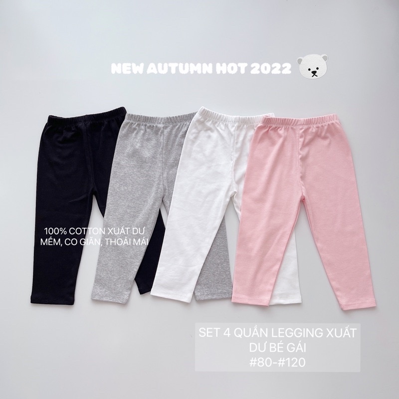 SET 4 QUẦN LEGGING DÀI CHO BÉ (4 màu đen, ghi, hồng, trắng)