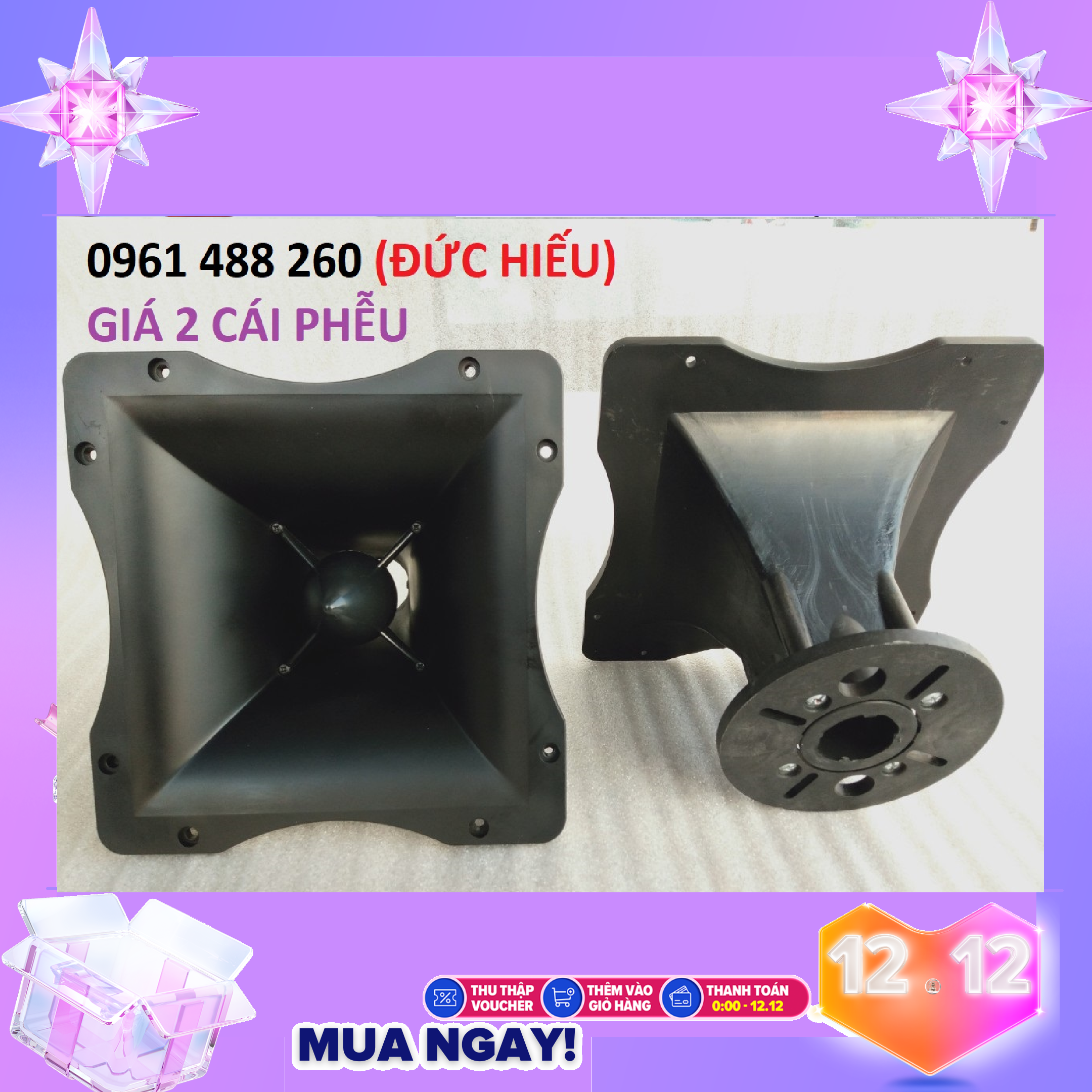 2 CÁI PHỄU LOA HỎA TIỄN KÍCH THƯỚC 23X23 -GHÉP VỚI TRÉP 450, 750 MÀU ĐEN