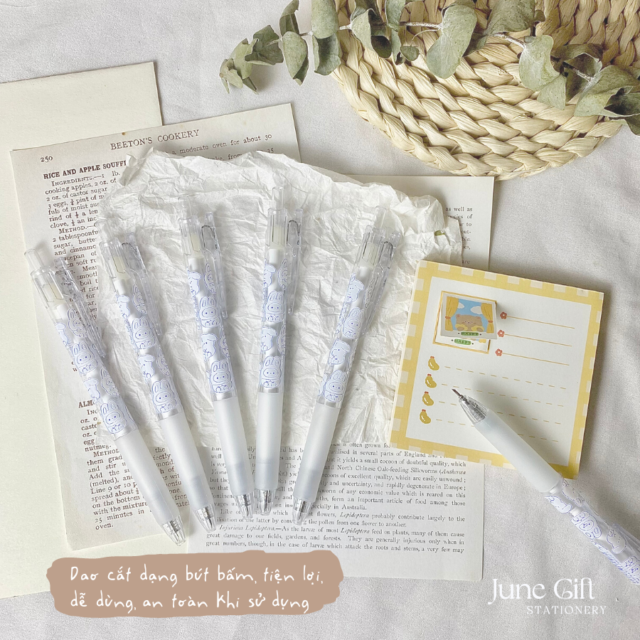 Dao cắt sticker washi, rọc giấy dạng bút bi bấm hình gấu