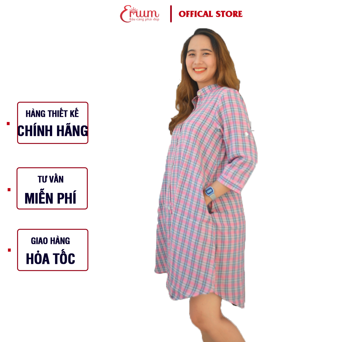 Đầm bầu công sở caro Emum